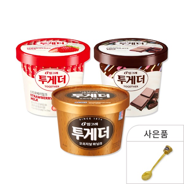 [기획전3] 빙그레 투게더 3종 (바닐라 오리지널/초콜릿/스트로베리) 3개 + 스푼 - 웨스트윙