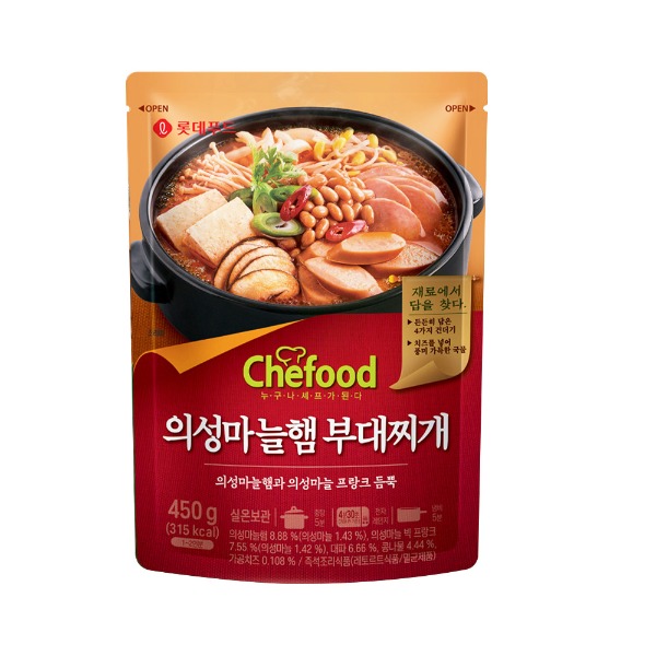 [지브로배송] 롯데 쉐푸드 의성마늘 햄 부대찌개 450g x 1개 - 지브로마트