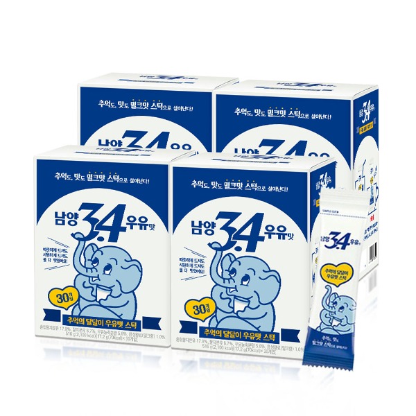 [남양] 3.4 우유맛 스틱 30개입 4개 / 자판기우유 우유분말 밀크스틱 - 지브로마트