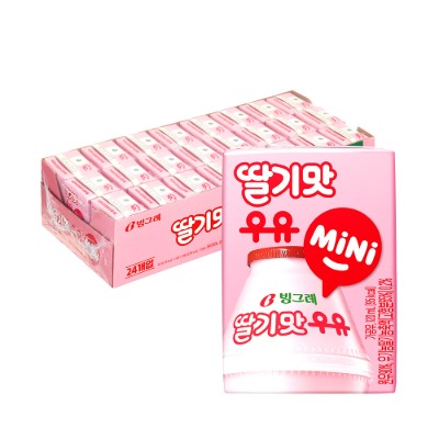 [리퍼/임박] (유통기한 7/14) 빙그레 딸기맛 우유 미니 120ml 48팩 멸균우유 - 지브로마트